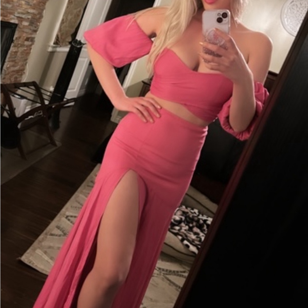 Pink two-piece top and skirt set size S